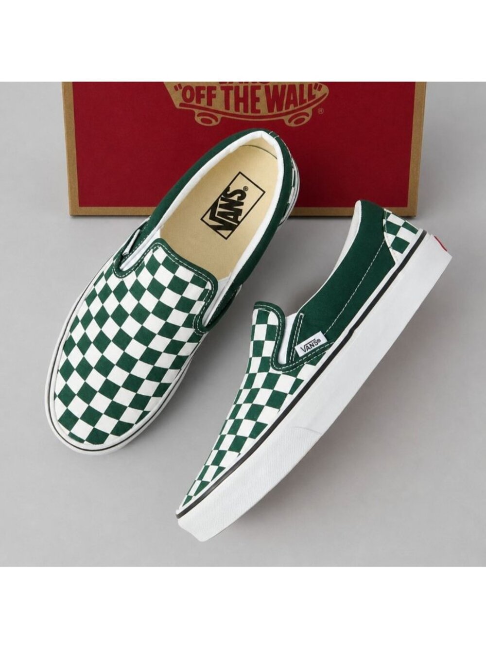 Vans Classic Slip-On Color Theory Checkerboard Emerald Green Mens 6.5 Womens 8